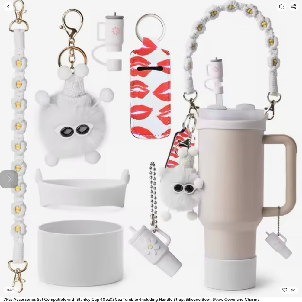White Ultimate 7-Piece Accessory Set for Stanley Cup Tumblers: Fits 40oz & 30oz